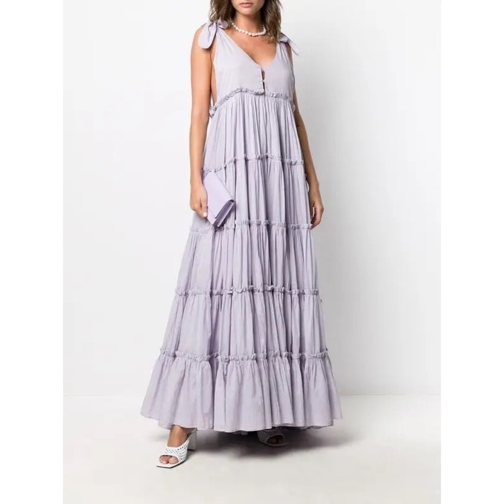 Innika Choo Rayleigh Grait Size 0 Dusty Lilac Tiered Maxi Dress NWT